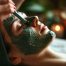 A woman undergoing a refreshing seaweed facial treatment, woman undergoing beauty treatments, blurred background, with copy space